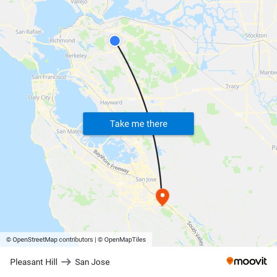 Pleasant Hill to San Jose map