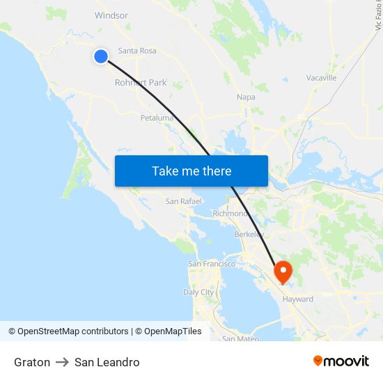 Graton to San Leandro map