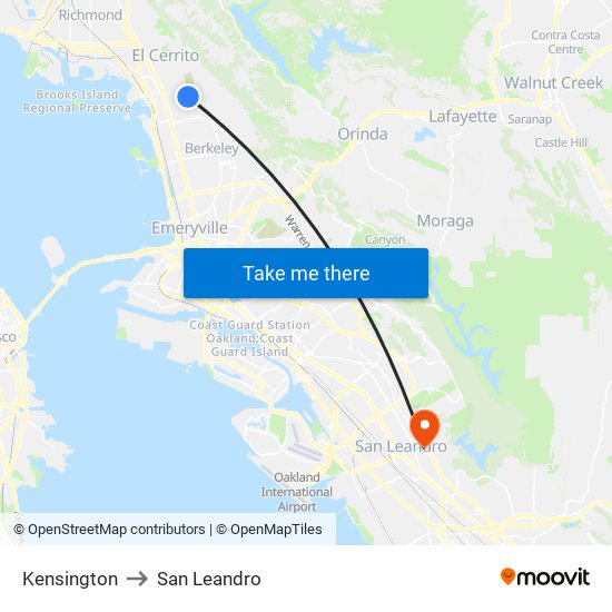 Kensington to San Leandro map