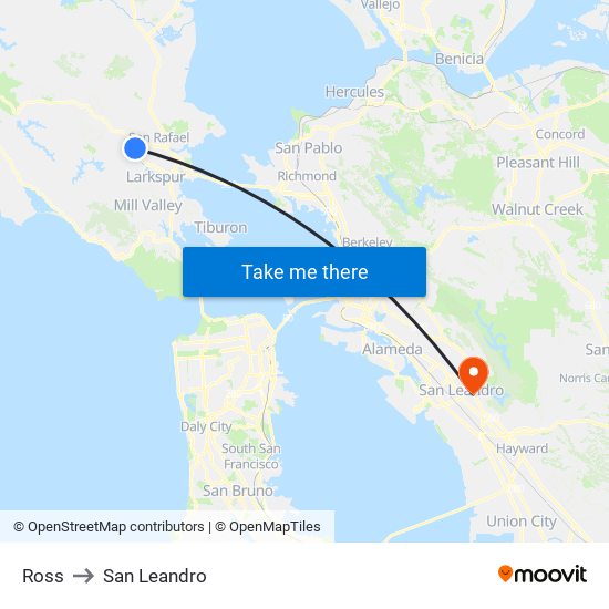 Ross to San Leandro map