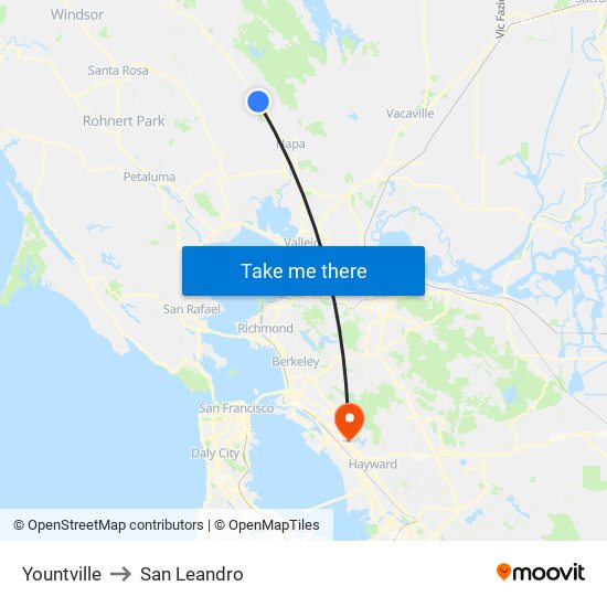 Yountville to San Leandro map