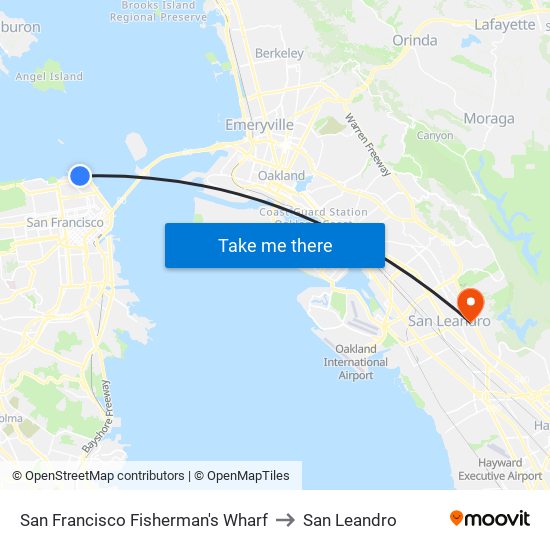 Fisherman's Wharf to San Leandro map