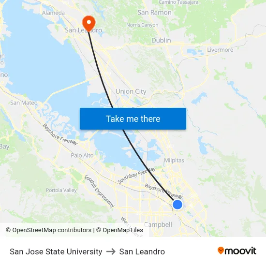 San Jose State University to San Leandro map