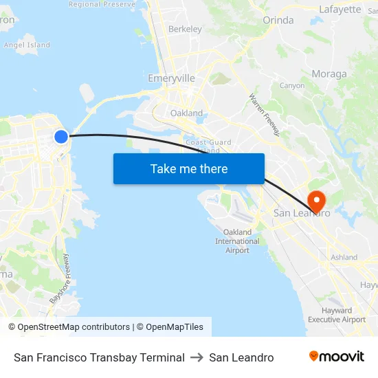 San Francisco Transbay Terminal to San Leandro map