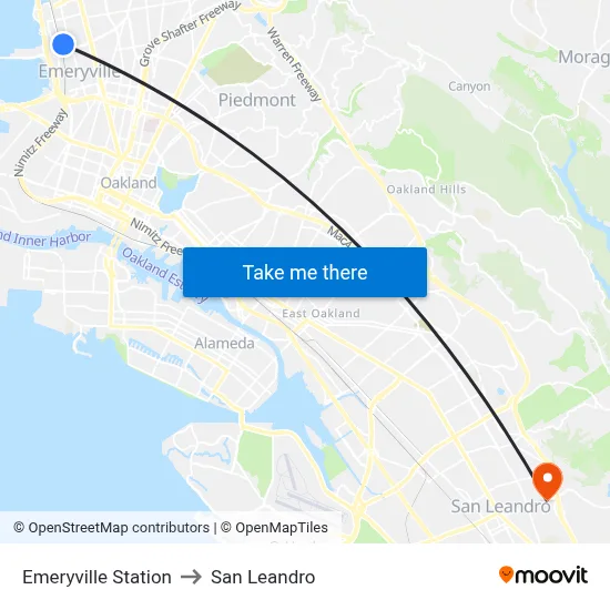 Emeryville Station to San Leandro map