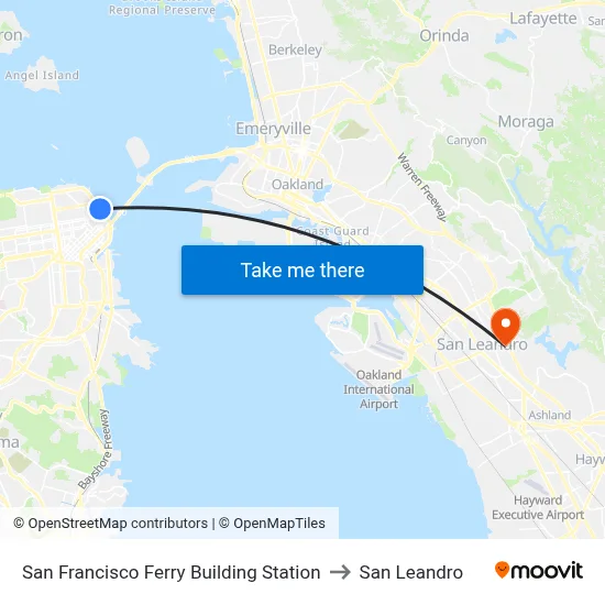 San Francisco Ferry Building Station to San Leandro map