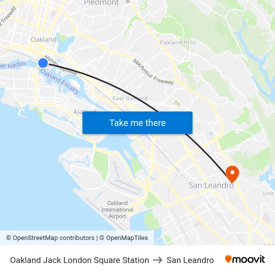 Oakland Jack London Square Station to San Leandro map