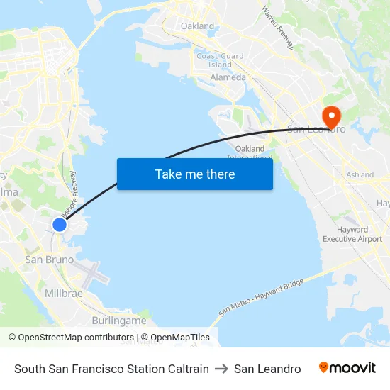 South San Francisco Station Caltrain to San Leandro map