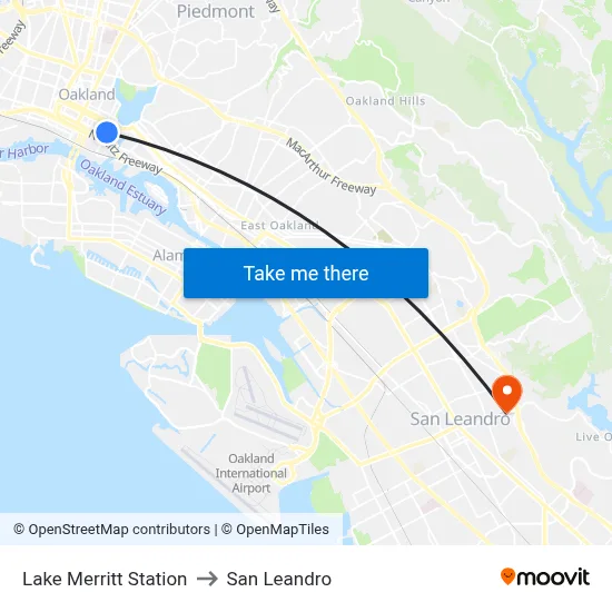 Lake Merritt Station to San Leandro map