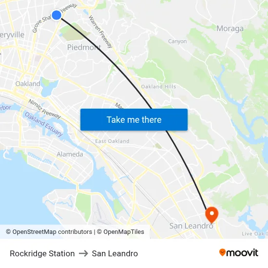 Rockridge Station to San Leandro map