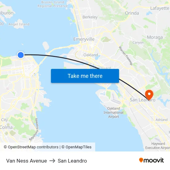 Van Ness Avenue to San Leandro map