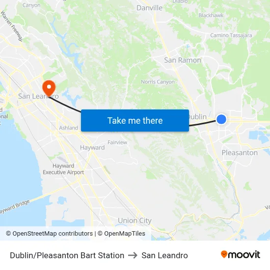 Dublin/Pleasanton Bart Station to San Leandro map