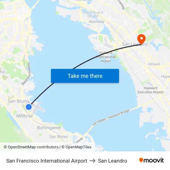 San Francisco International Airport to San Leandro map