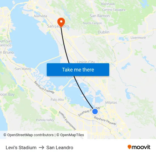 Levi's Stadium to San Leandro map