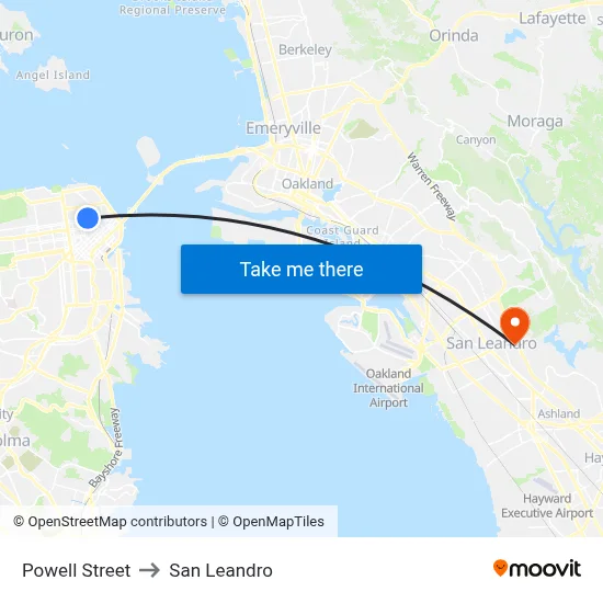 Powell Street to San Leandro map