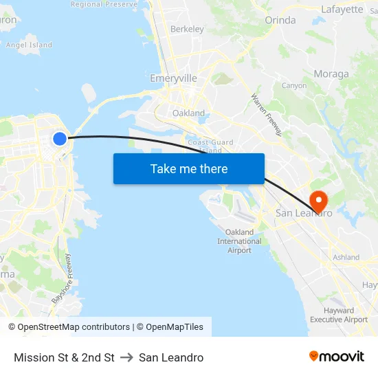 Mission St & 2nd St to San Leandro map