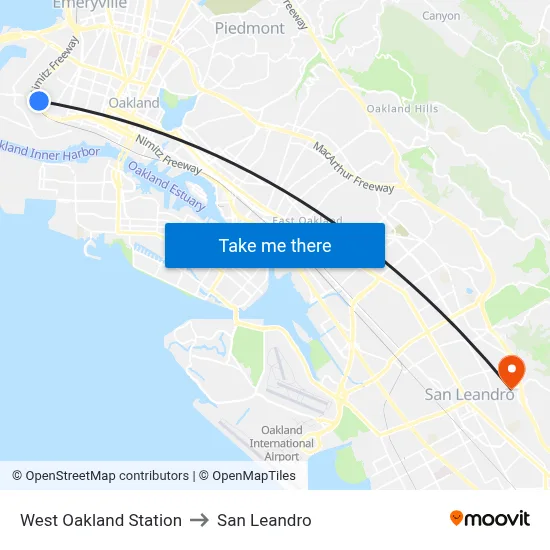 West Oakland Station to San Leandro map