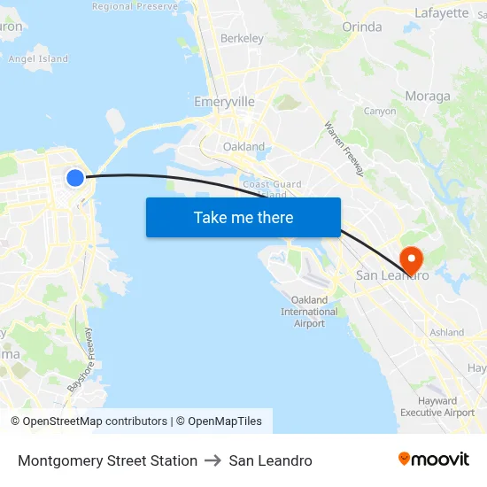 Montgomery Street Station to San Leandro map