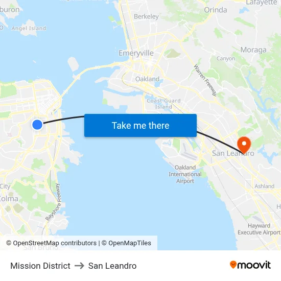 Mission District to San Leandro map