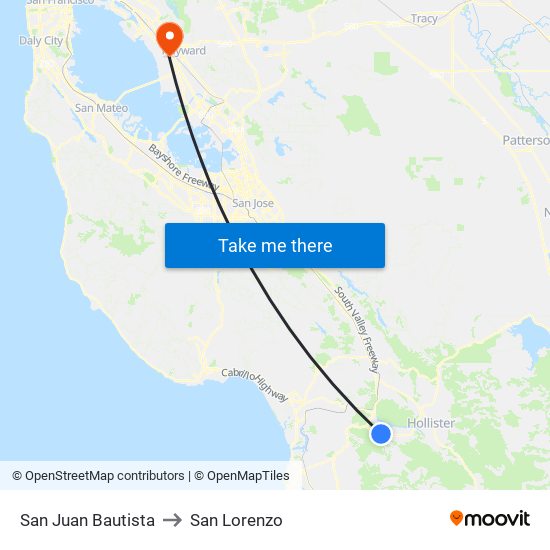 San Juan Bautista to San Lorenzo map