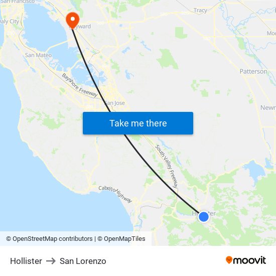 Hollister to San Lorenzo map
