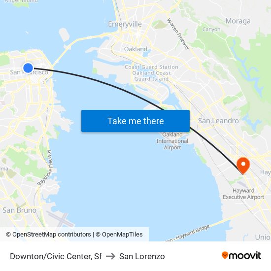 Downton/Civic Center, Sf to San Lorenzo map