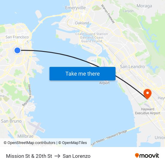 Mission St & 20th St to San Lorenzo map
