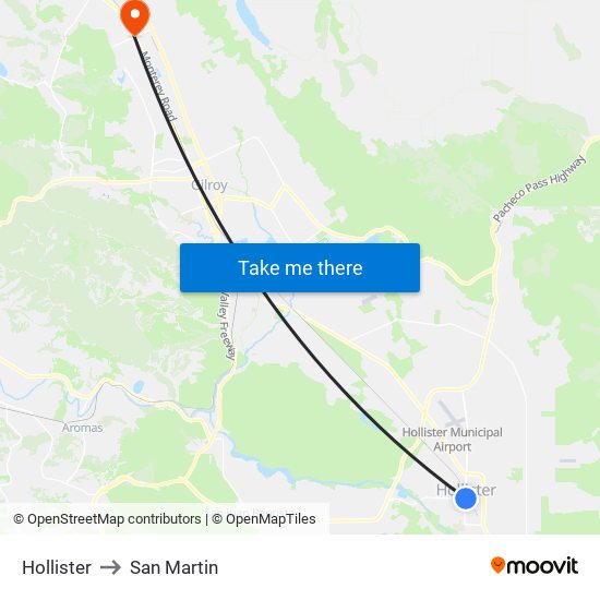 Hollister to San Martin map