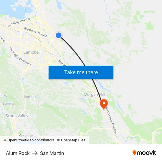 Alum Rock to San Martin map