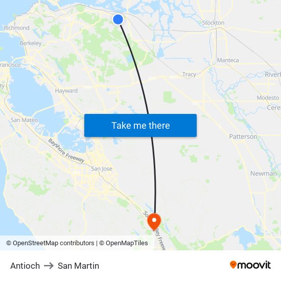 Antioch to San Martin map