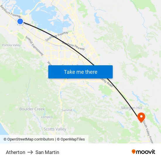 Atherton to San Martin map