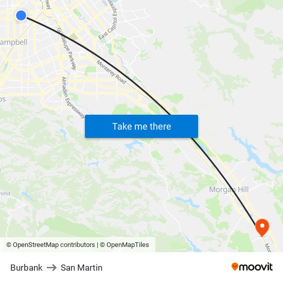 Burbank to San Martin map