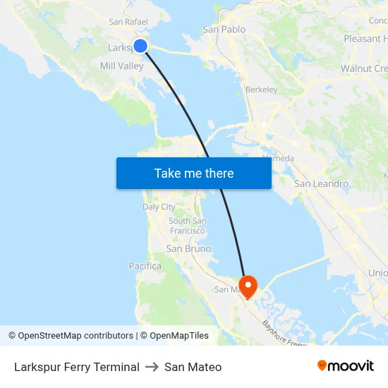 Larkspur Ferry Terminal to San Mateo map