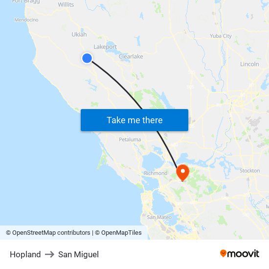 Hopland to San Miguel map