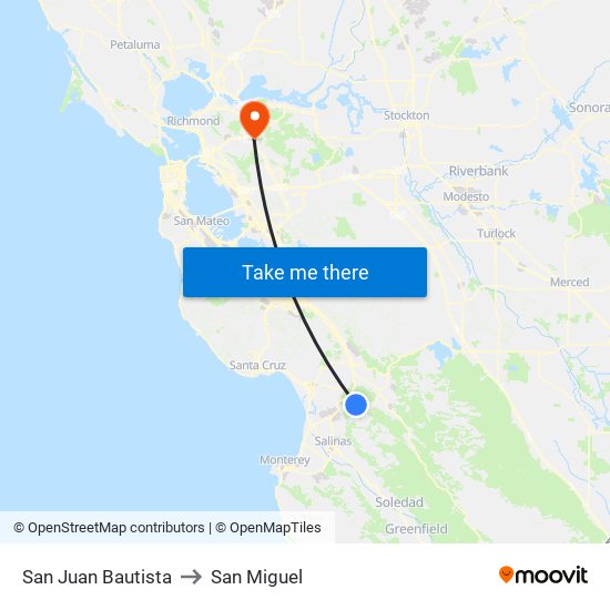 San Juan Bautista to San Miguel map