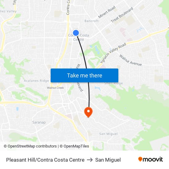 Pleasant Hill/Contra Costa Centre to San Miguel map