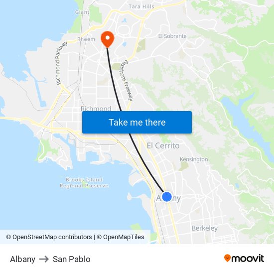 Albany to San Pablo map