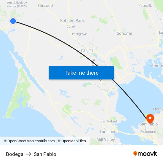 Bodega to San Pablo map