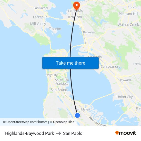 Highlands-Baywood Park to San Pablo map