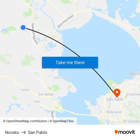 Novato to San Pablo map