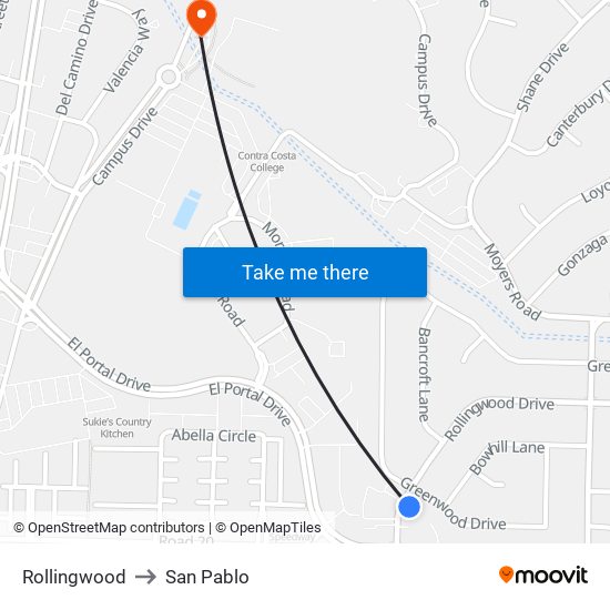 Rollingwood to San Pablo map