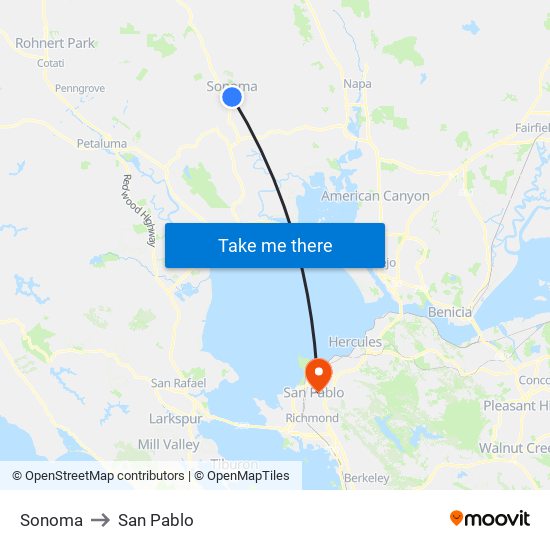 Sonoma to San Pablo map