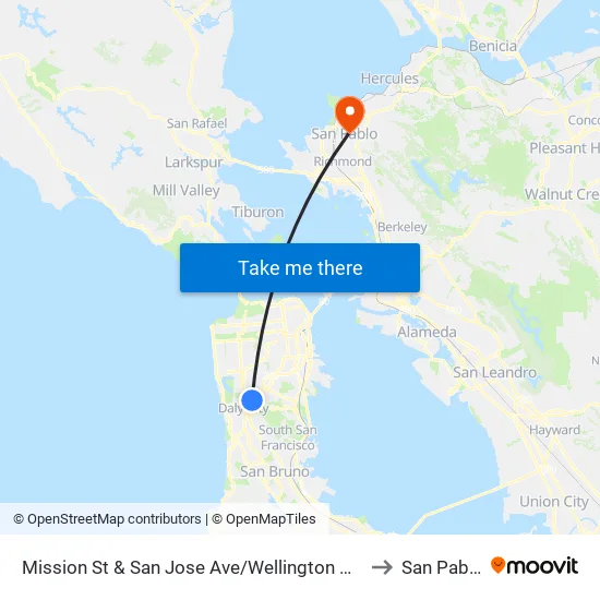 Mission St & San Jose Ave/Wellington Ave to San Pablo map