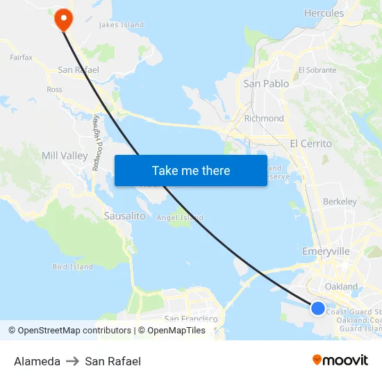 Alameda to San Rafael map