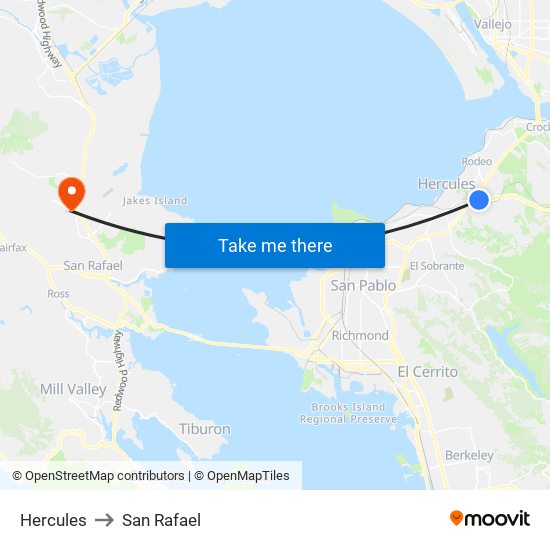 Hercules to San Rafael map