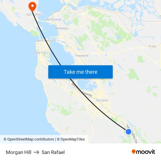 Morgan Hill to San Rafael map