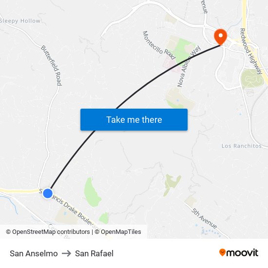 San Anselmo to San Rafael map