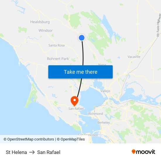 St Helena to San Rafael map