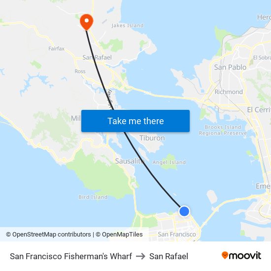 Fisherman's Wharf to San Rafael map