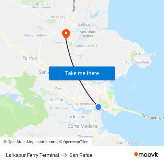 Larkspur Ferry Terminal to San Rafael map